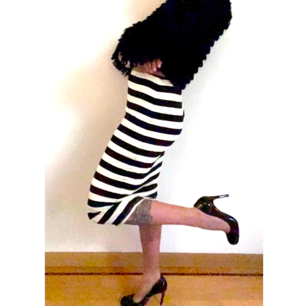 Bobeau Striped Midi Pencil Skirt